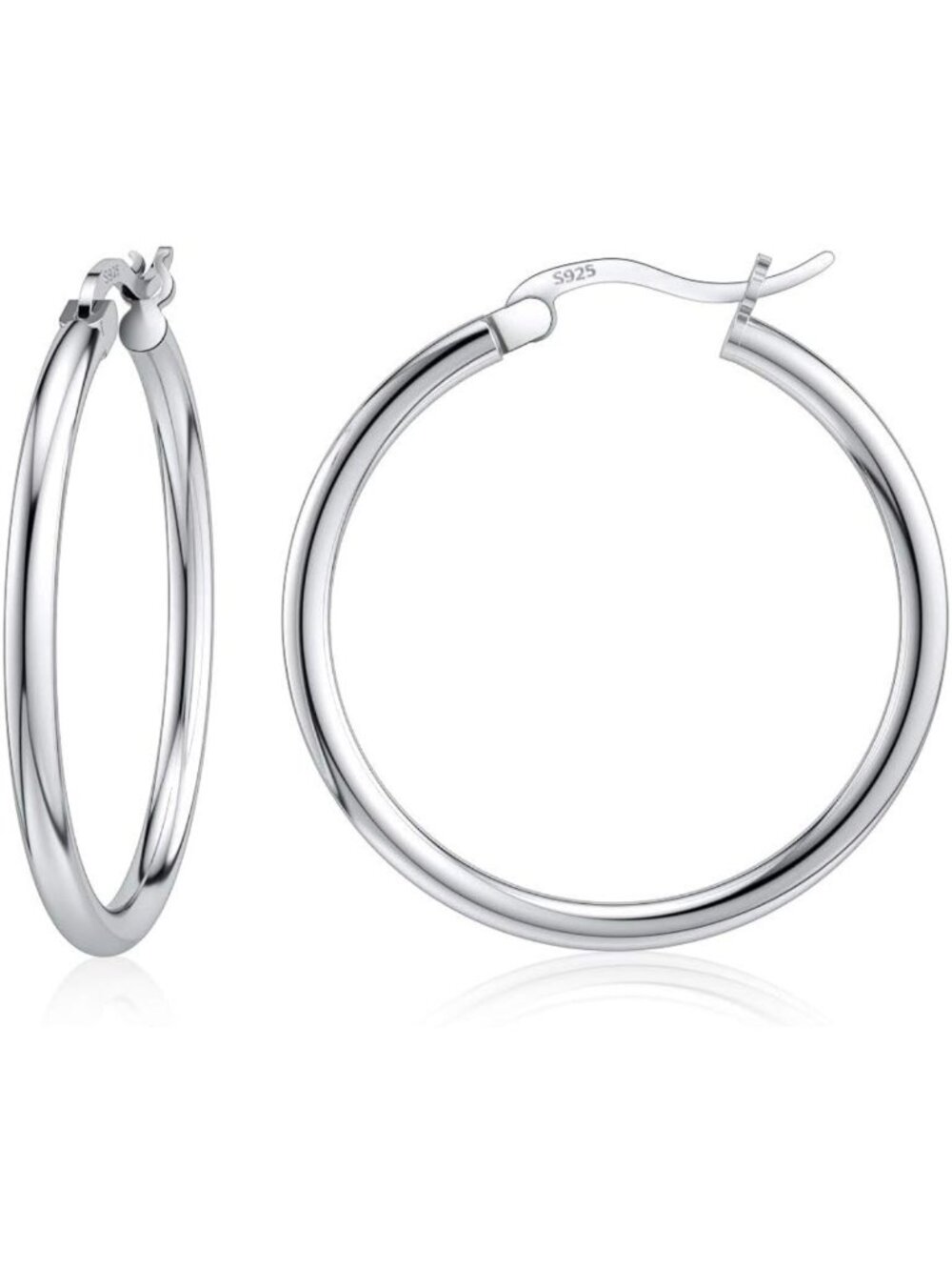 Lightweight Sterling Silver Hoop Earrings, 18K White Gold Plated, Multiple Sizes